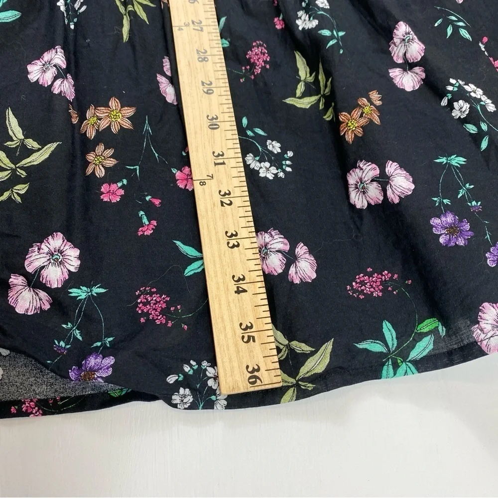 Antthony HSN Black Floral Cottagecore 100%‎ Cotton Tiered Skirt w/Pockets Sz L